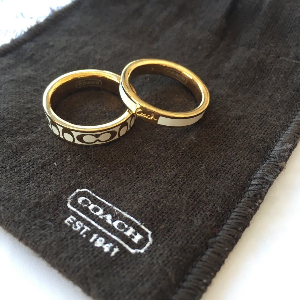 ❌SOLD❌ Coach Rings Stackable size 8 White Enamel on brass